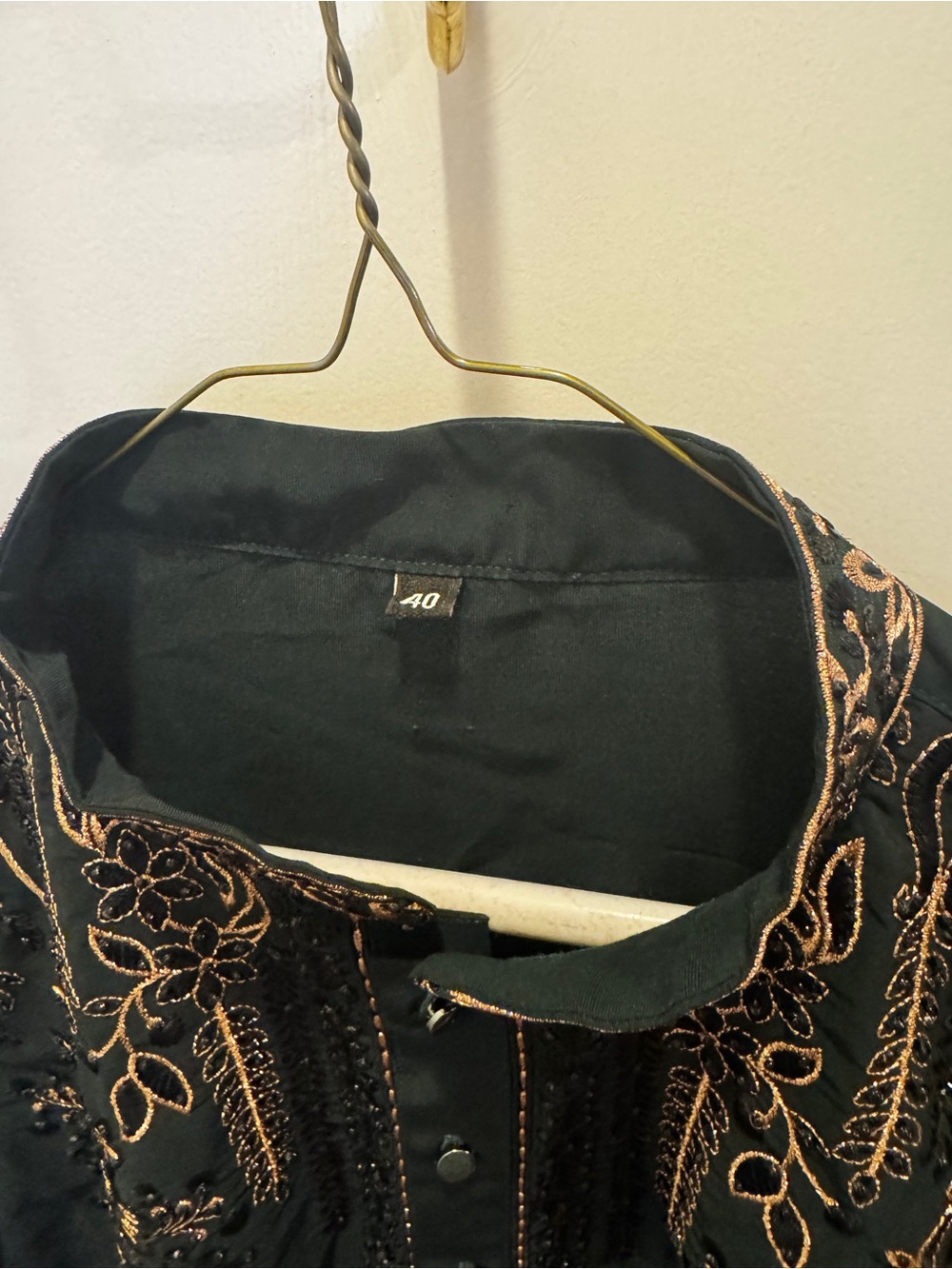 Men's Dark Green Embroidered Kurta, Indian Wedding - Picture 4 of 4